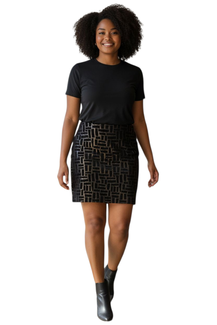 Banana Republic Mini Skirt Metalic Bronze & Black, sz 14, lined, back zipper